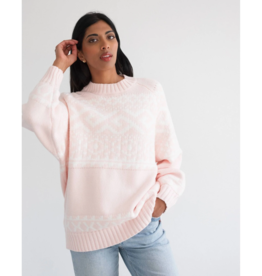 Brunette the Label Brunette the Label - Fair Isle Sweater In Light Pink with Cream