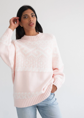 Brunette the Label Brunette the Label - Fair Isle Sweater In Light Pink with Cream