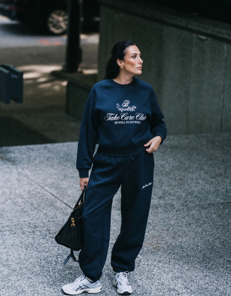 Brunette the Label Take Care Oversized Jogger in Navy w/ White