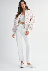 Mable Jessica Quilted Bomber Jacket with Puff Sleeves in Pink Floral