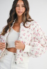 Mable Jessica Quilted Bomber Jacket with Puff Sleeves in Pink Floral