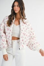 Mable Jessica Quilted Bomber Jacket with Puff Sleeves in Pink Floral