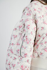 Mable Jessica Quilted Bomber Jacket with Puff Sleeves in Pink Floral
