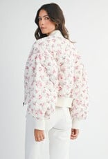 Mable Jessica Quilted Bomber Jacket with Puff Sleeves in Pink Floral
