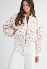 Mable Jessica Quilted Bomber Jacket with Puff Sleeves in Pink Floral