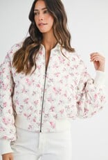 Mable Jessica Quilted Bomber Jacket with Puff Sleeves in Pink Floral