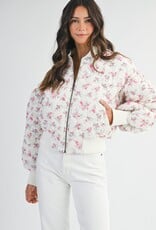 Mable Jessica Quilted Bomber Jacket with Puff Sleeves in Pink Floral
