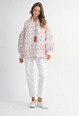 Mable Stacey Oversized Quilted Bomber Jacket with Puff Sleeves in Pink