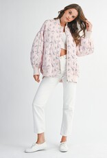 Mable Stacey Oversized Quilted Bomber Jacket with Puff Sleeves in Pink
