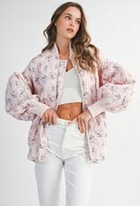 Mable Stacey Oversized Quilted Bomber Jacket with Puff Sleeves in Pink