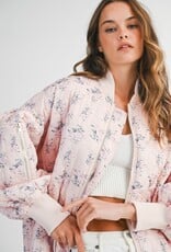 Mable Stacey Oversized Quilted Bomber Jacket with Puff Sleeves in Pink