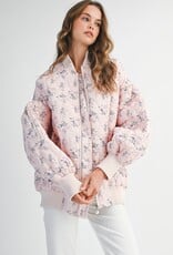 Mable Stacey Oversized Quilted Bomber Jacket with Puff Sleeves in Pink