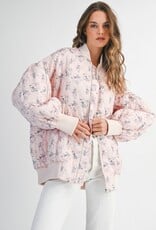 Mable Stacey Oversized Quilted Bomber Jacket with Puff Sleeves in Pink