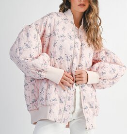 Mable Stacey Oversized Quilted Bomber Jacket with Puff Sleeves in Pink