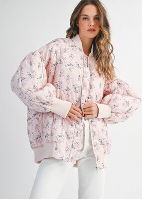 Mable Stacey Oversized Quilted Bomber Jacket with Puff Sleeves in Pink