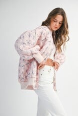 Mable Stacey Oversized Quilted Bomber Jacket with Puff Sleeves in Pink
