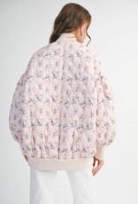Mable Stacey Oversized Quilted Bomber Jacket with Puff Sleeves in Pink