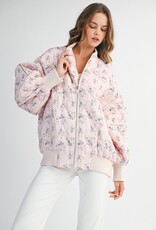 Mable Stacey Oversized Quilted Bomber Jacket with Puff Sleeves in Pink