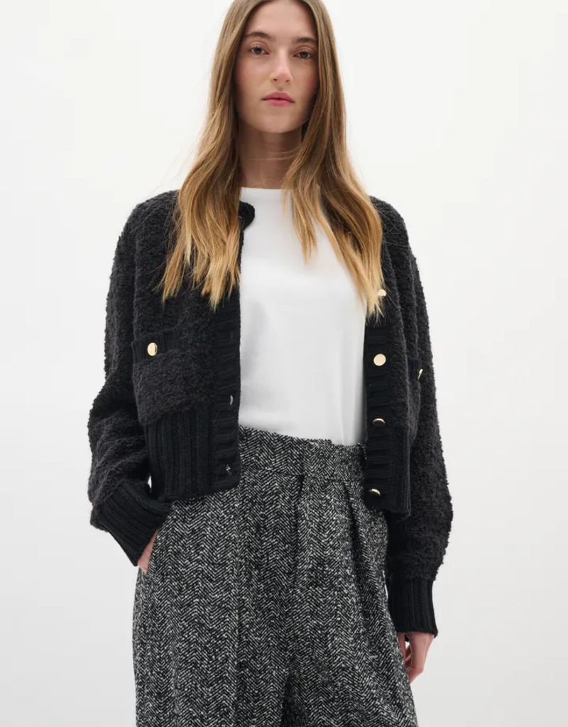 InWear Guo Fuzzy Cardigan in Black