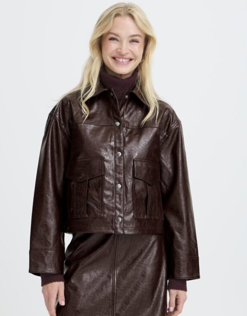 B.Young Daina Faux Leather Skirt in Chocolate