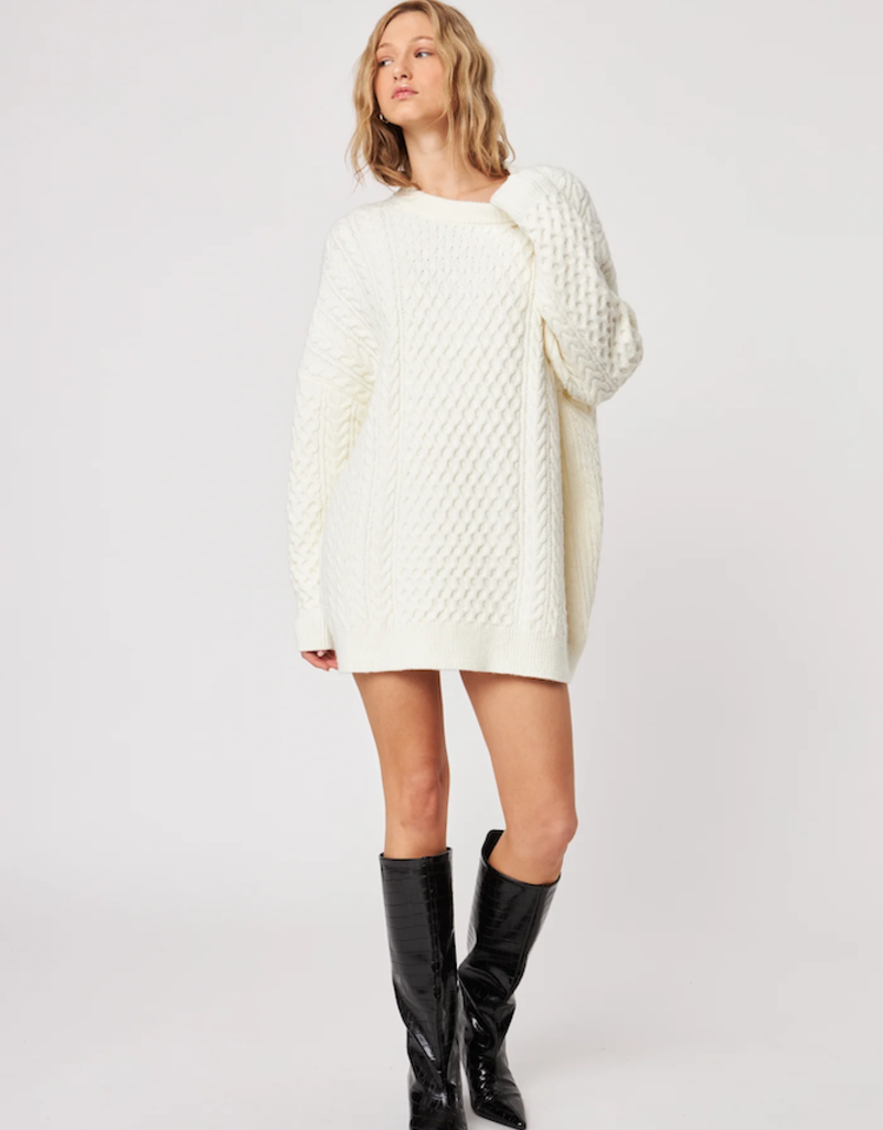 John and Jenn Kylo Cable Knit Sweater Dress in Frothed Cream