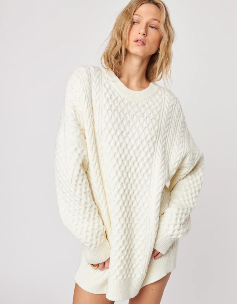 John and Jenn Kylo Cable Knit Sweater Dress in Frothed Cream