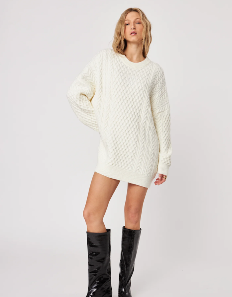John and Jenn Kylo Cable Knit Sweater Dress in Frothed Cream
