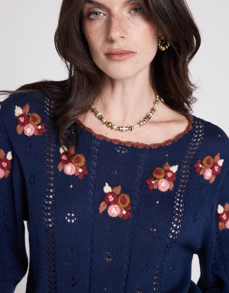 Louizon Gayati Embroidered Knit in Navy