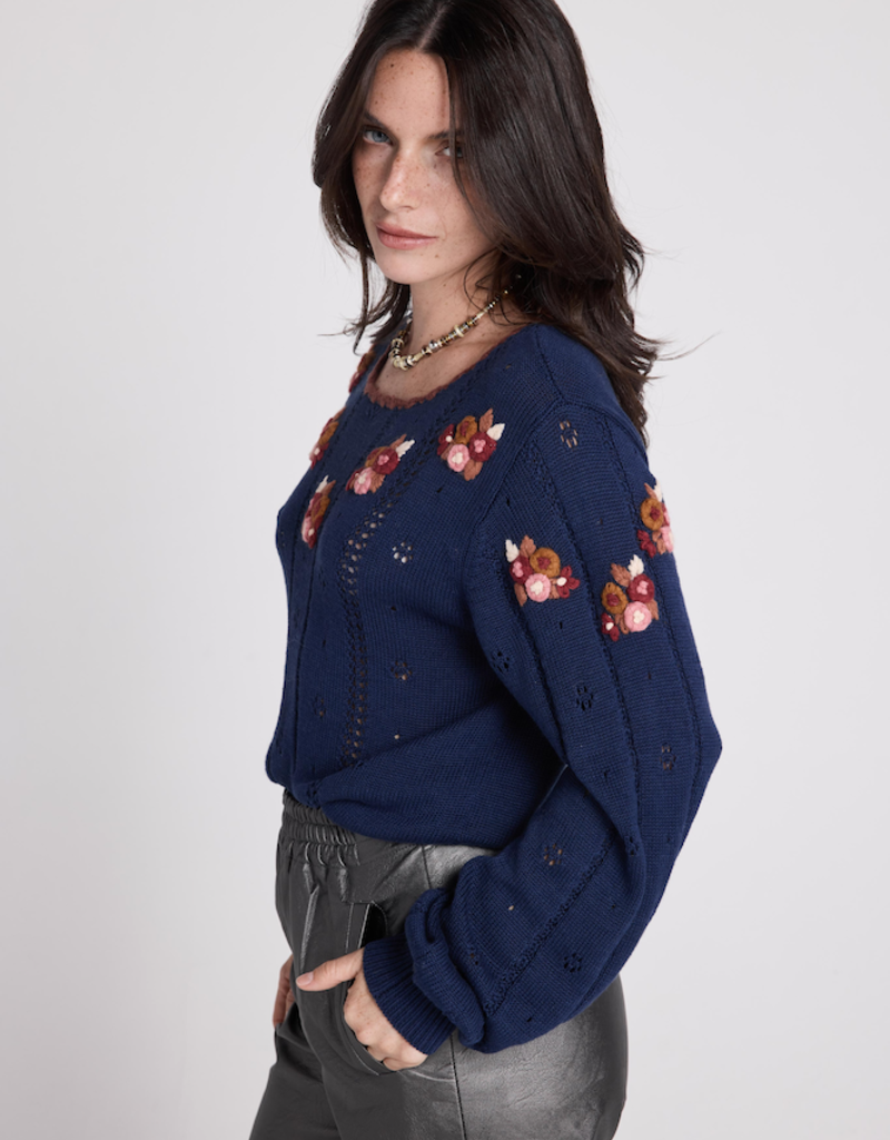 Louizon Gayati Embroidered Knit in Navy