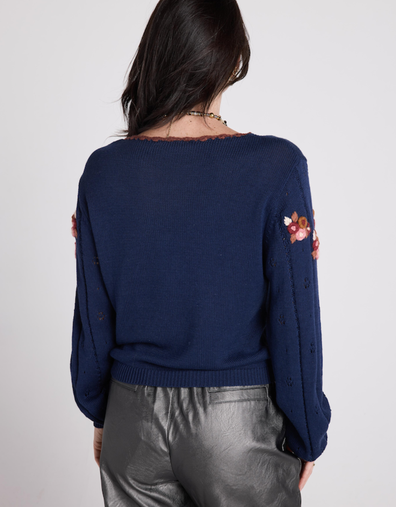 Louizon Gayati Embroidered Knit in Navy