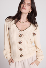 Louizon Grams Knit V-Neck With Embroidery Detail in Ecru