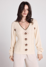 Louizon Grams Knit V-Neck With Embroidery Detail in Ecru