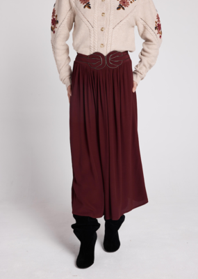 Louizon Feroe Belted Midi Skirt in Bordeaux