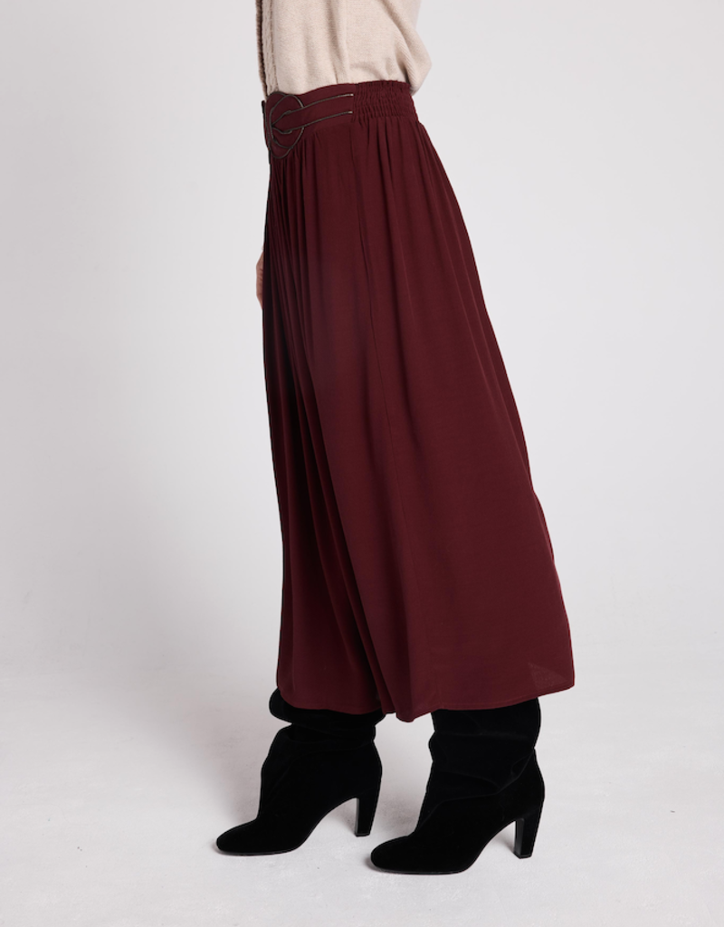Louizon Feroe Belted Midi Skirt in Bordeaux
