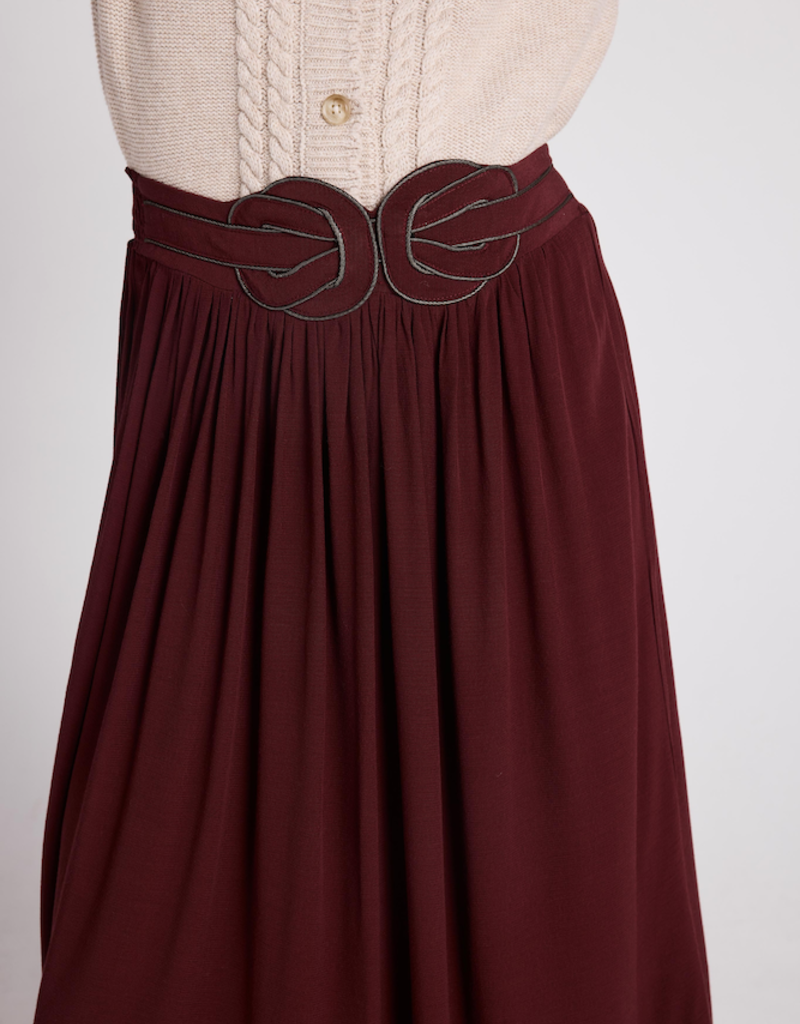 Louizon Feroe Belted Midi Skirt in Bordeaux