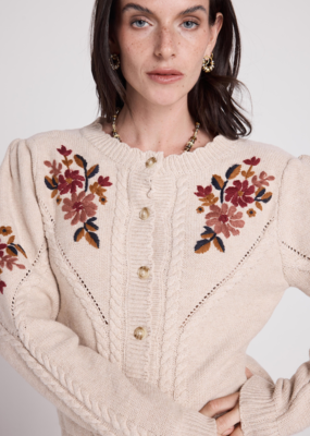 Louizon Varsow Embroidered Cardigan in Ecru