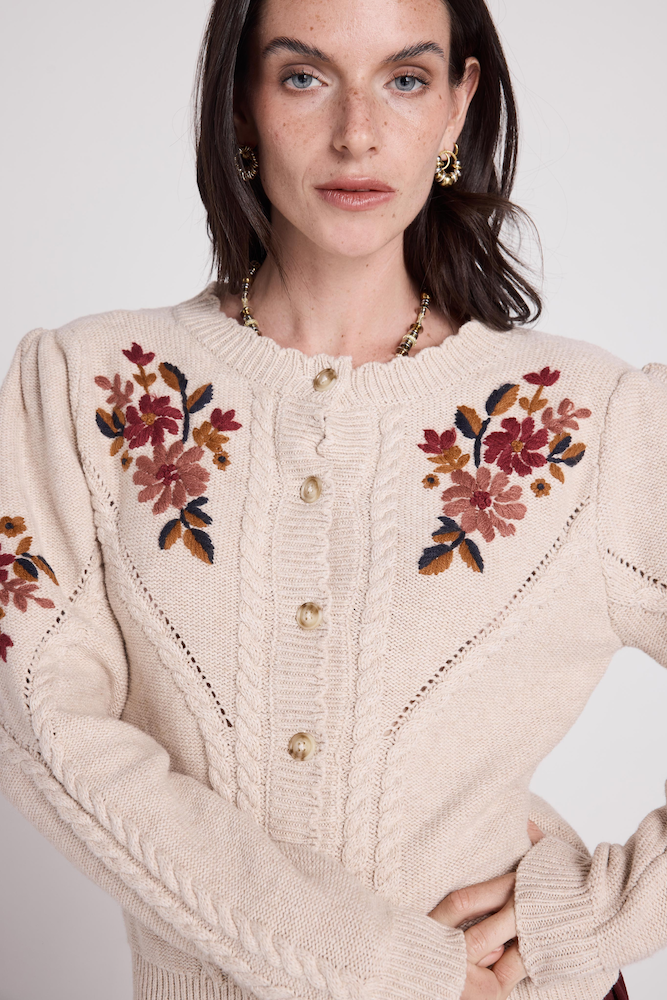 Varsow Embroidered Cardigan in Ecru - Adorn Boutique