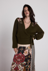 Louizon Cachecoeur Embroidered Shoulder Wrap Sweater in Olive