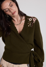 Louizon Cachecoeur Embroidered Shoulder Wrap Sweater in Olive