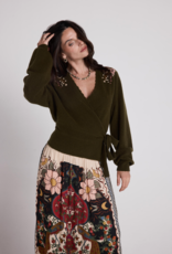 Louizon Cachecoeur Embroidered Shoulder Wrap Sweater in Olive