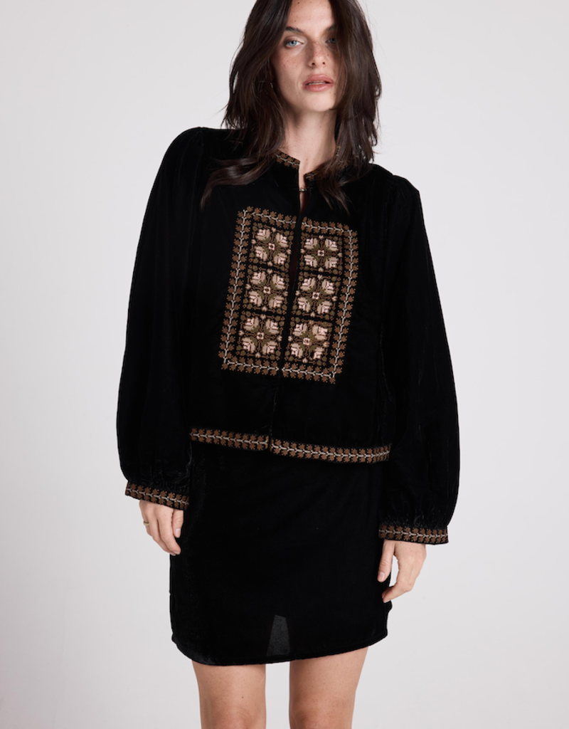 Louizon Ciceron Velvet Jacket With Embroidery Detail in Black