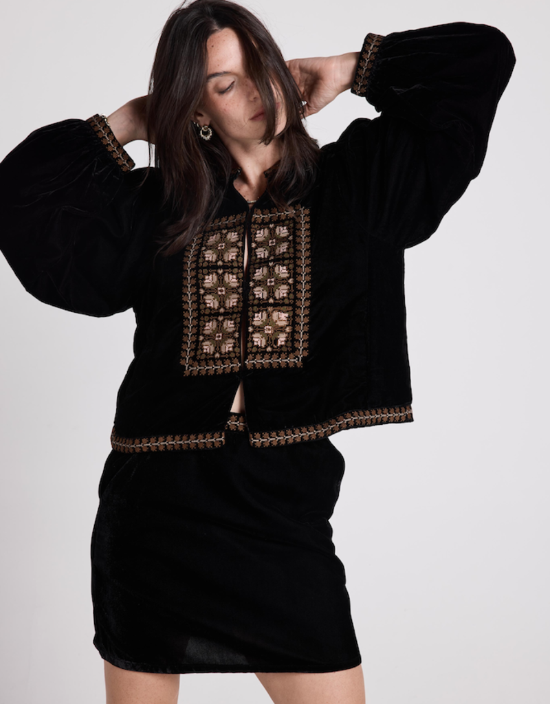 Louizon Ciceron Velvet Jacket With Embroidery Detail in Black