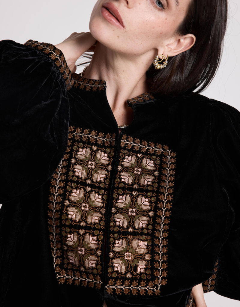 Louizon Ciceron Velvet Jacket With Embroidery Detail in Black