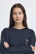 ICHI Marrot Bow Embroidered Crew Neck in Total Eclipse