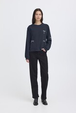 ICHI Marrot Bow Embroidered Crew Neck in Total Eclipse