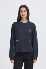 ICHI Marrot Bow Embroidered Crew Neck in Total Eclipse