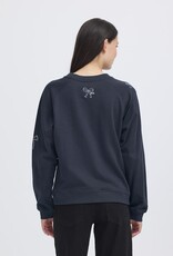 ICHI Marrot Bow Embroidered Crew Neck in Total Eclipse