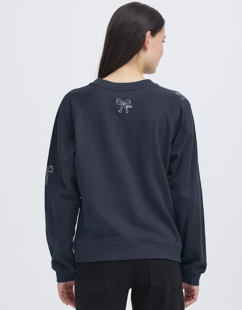 ICHI Marrot Bow Embroidered Crew Neck in Total Eclipse