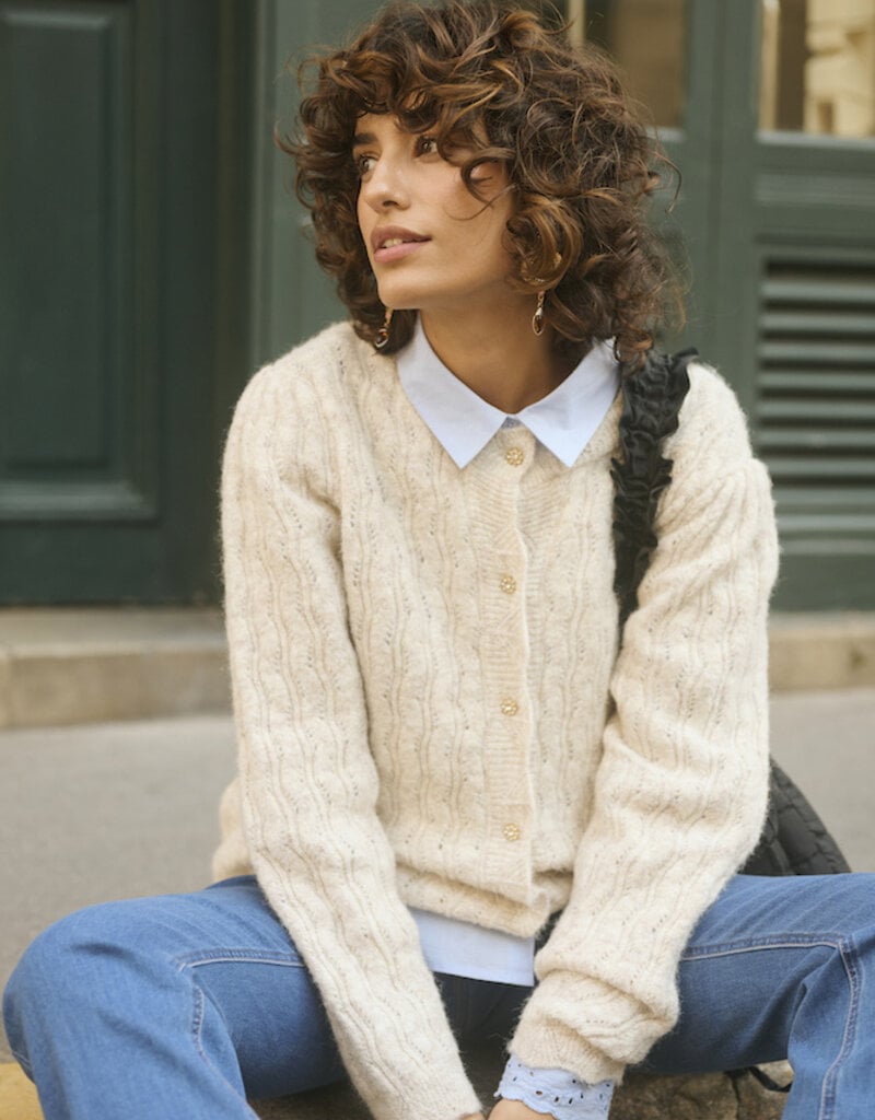 Cream Junah Woven Cardigan in Oat