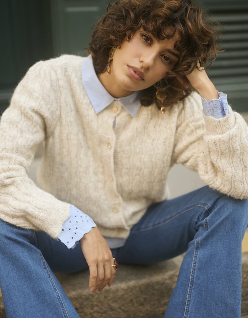 Cream Junah Woven Cardigan in Oat